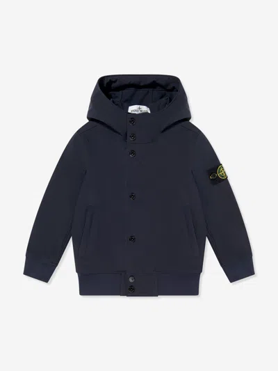 Stone Island Kids'  Boy Hooded Bomber Jacket In Blue