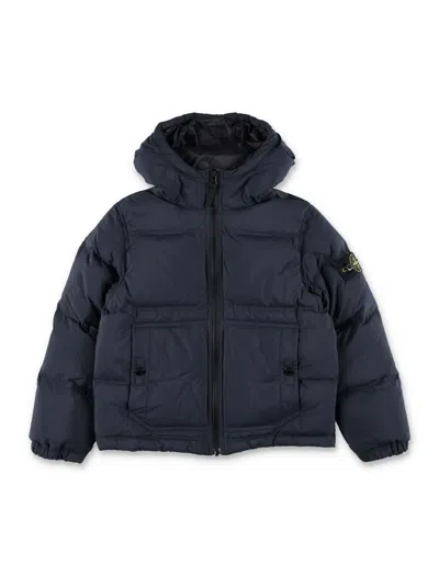 Stone Island Boy Hooded Puffer Jacket In Blu
