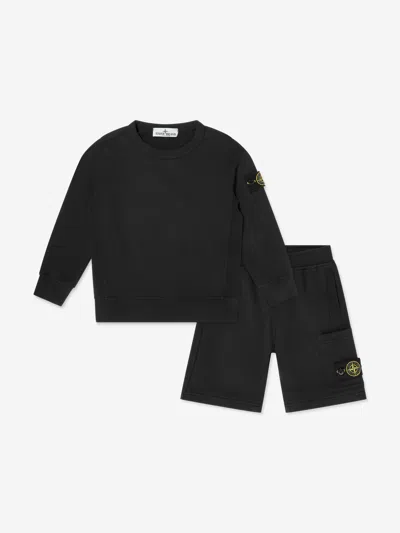 Stone Island Babies'  Boys Compass Logo Short Set In Black