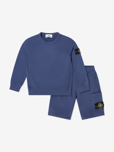 Stone Island Babies'  Boys Compass Logo Short Set In Blue