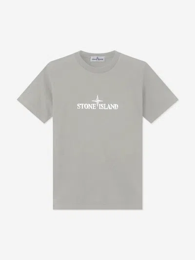 Stone Island Babies'  Boys Cotton Logo Print T-shirt In Gray
