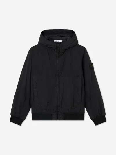 Stone Island Kids'  Boys Crinkle Reps Ny Hooded Jacket In Black