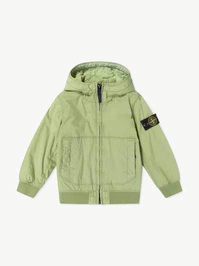 Stone Island Kids'  Boys Crinkle Reps Ny Hooded Jacket In Green