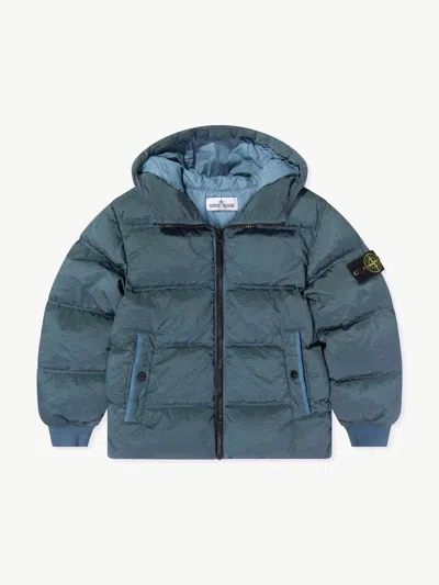 Stone Island Kids' Compass-badge Nylon Short Parka Jacket 4-14 Years Ash Blu In Blue