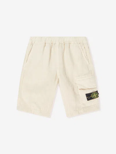 Stone Island Kids'  Boys Linen Logo Pocket Shorts In Neutral