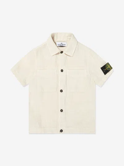 Stone Island Kids'  Boys Linen Pocket Shirt In White