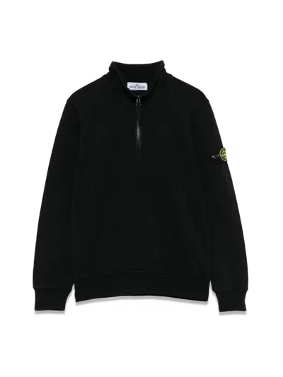 Stone Island Boys' Mini Zip Polo With Stylish Design In Black