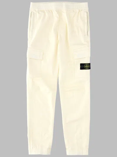 Stone Island Boys Regular Tapered Cargo Pants In Cotton Wool Blend In White