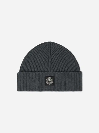 Stone Island Kids'  Boys Ribbed Wool Beanie In Black