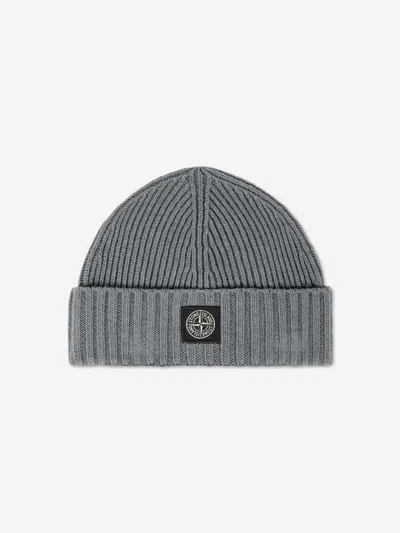 Stone Island Kids'  Boys Ribbed Wool Beanie In Gray