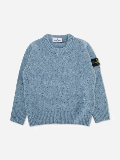 Stone Island Babies'  Boys Uneven Plain Melange Crew Neck Jumper In Blue
