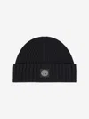 Stone Island Boys Wool Knitted Logo Beanie In Black