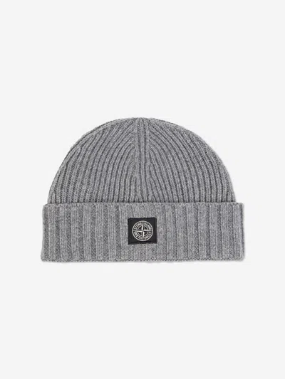 Stone Island Kids'  Boys Wool Knitted Logo Beanie In Gray