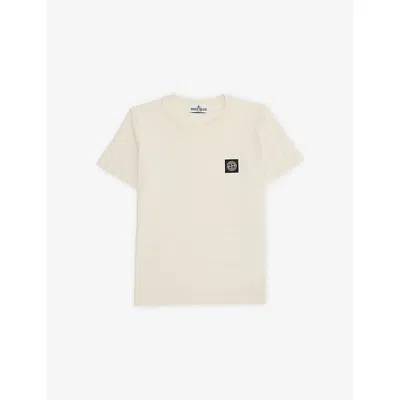 Stone Island Kids' Natural Brand-patch Short-sleeves Cotton-jersey T-shirt 2-12 In White