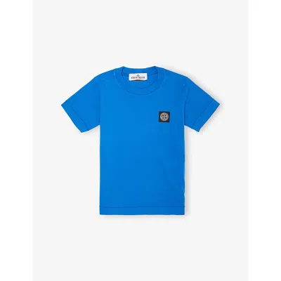 Stone Island Kids' Bright Blue Embroidered Logo-patch Short-sleeve Cotton-jersey T-shirt 2-12