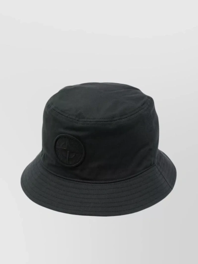 Stone Island Logo Cotton Bucket Hat In Black