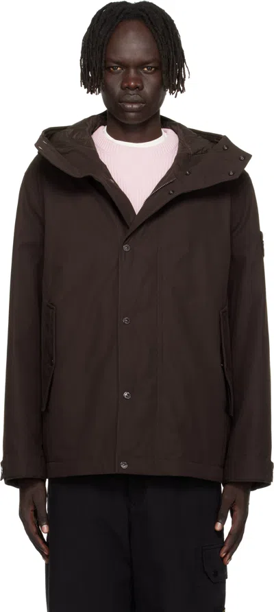 Stone Island Brown 4100105 Weatherproof Cotton Canvas Short Parka In Animal Print