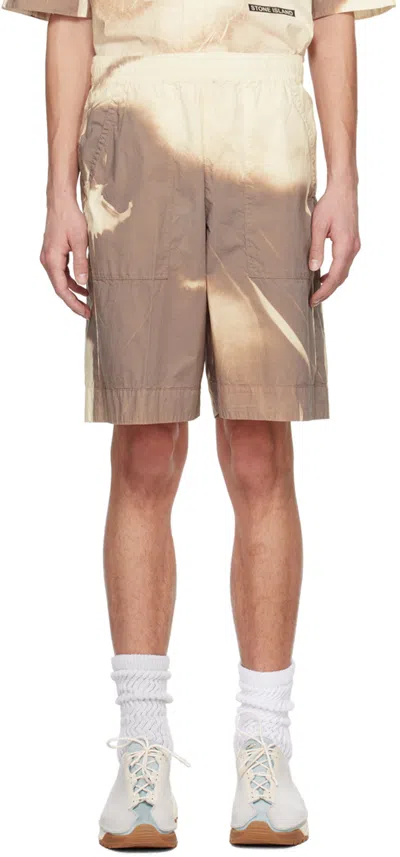 Stone Island Brown & Off-white Graphic Shorts In V0092 Dove Grey