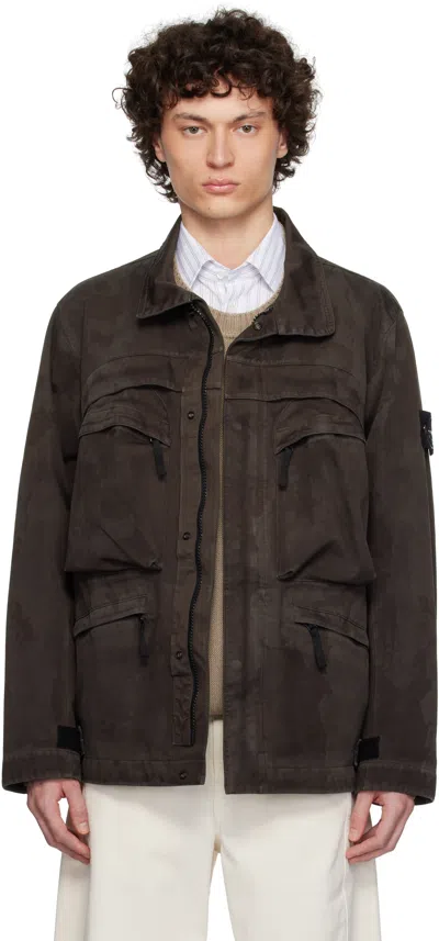 Stone Island Brown Raso Gommato 3l Laser Camo Jacket In V0054 Military Green