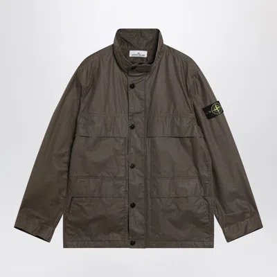 STONE ISLAND BROWN WAXED COTTON CANVAS FIELD JACKET