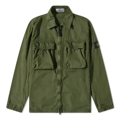 Stone Island Brushed Cotton 2-pocket Shirt Jacket 'olive' In Green