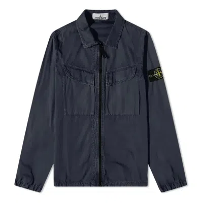 Stone Island Brushed Cotton Canvas Zip Overshirt 'navy' In Blue