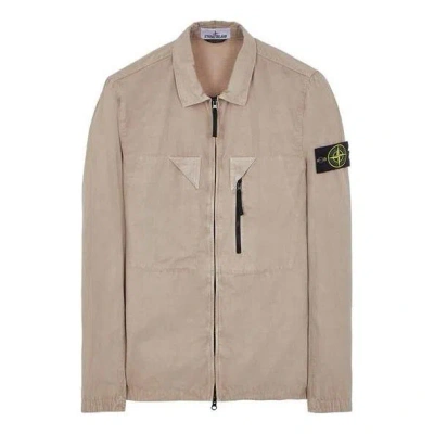 Stone Island Brushed Cotton Canvas Zip Shirt Jacket 'dove Grey' In Brown