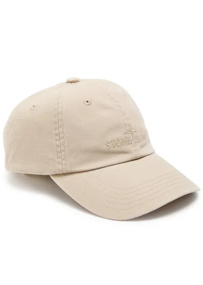 Stone Island Brushed Cotton Gabardine Cap In Sand