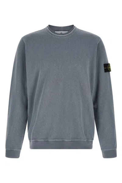 Stone Island Brushed Cotton Sweatshirt Blue In Brown