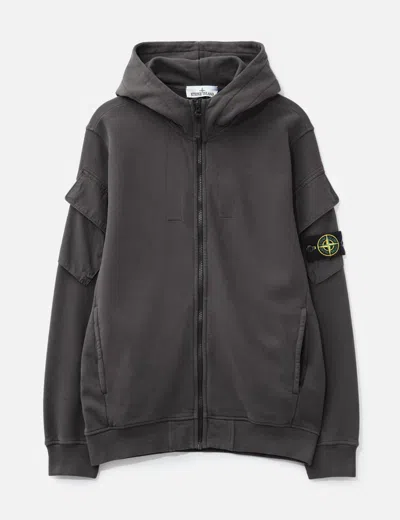 Stone Island Brushed Organic Cotton Fleece Hooded Sweatshirt In Gray