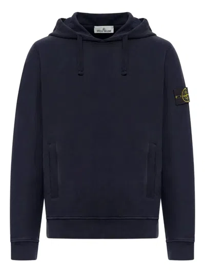 Stone Island Brushed Organic Cotton Fleece Hoodie Clothing In Blue