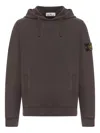 Stone Island Lead Grey Brushed Organic Cotton Hoodie In Brown