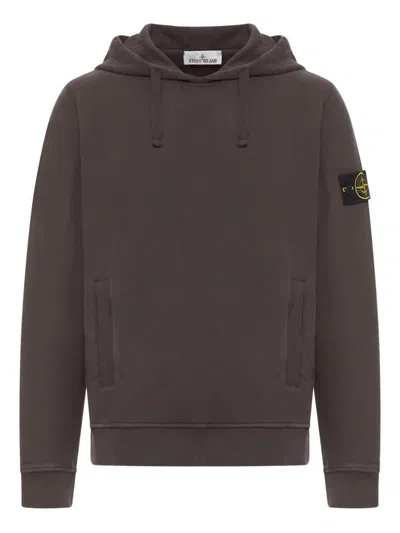 Stone Island Brushed Organic Cotton Fleece Hoodie Clothing In Brown