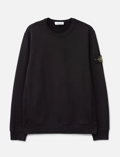 Stone Island Brushed Organic Cotton Fleece Sweatshirt With Ribbed Inserts In Blue