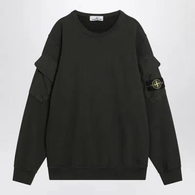 Stone Island Black Sweatshirt With Pockets And Compass Logo In Green