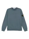 Stone Island Crew Neck Sweatshirt With Ribbed Cuffs And Inserts In Blue