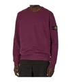 Stone Island Men Burgundy Brushed Organic Cotton Crewneck Sweatshirt In Red
