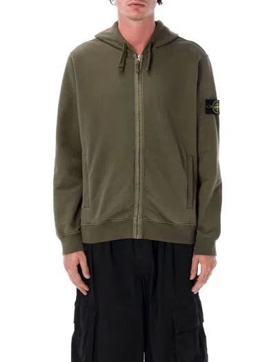 Stone Island Brushed Organic Cotton Zip-up Hoodie In Green