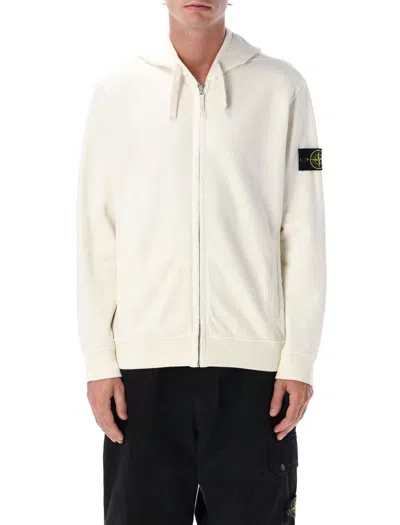 Stone Island Brushed Organic Cotton Zip-up Hoodie In Neutral