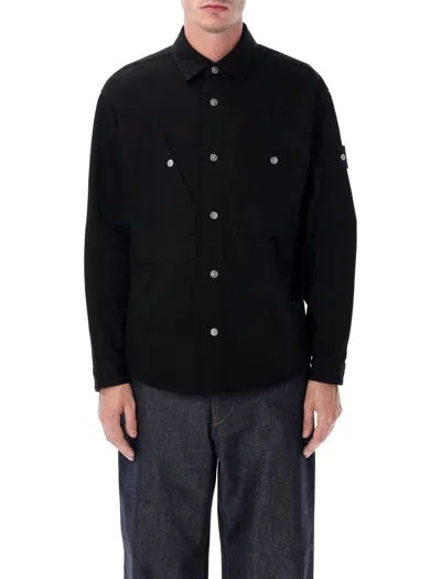 Stone Island Bull Denim-tc Overshirt With Bellows Pockets In Black