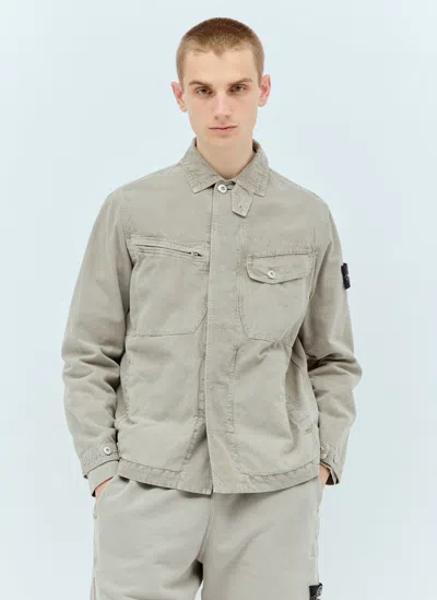 Stone Island Button Canvas Jacket In Gray