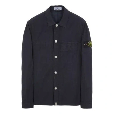 Stone Island Button Down Shirt 'black' In Blue