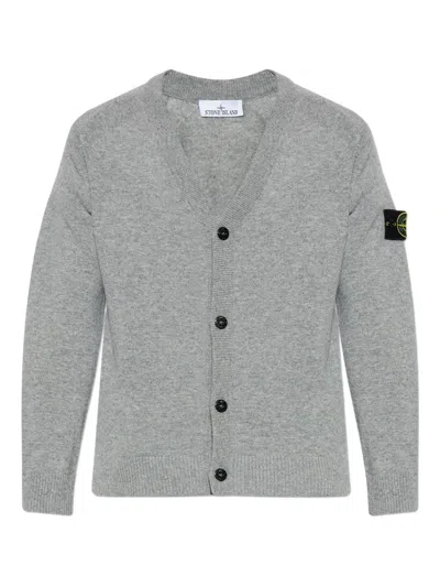 Stone Island Lightweight Wool Cardigan V-neck In Gray