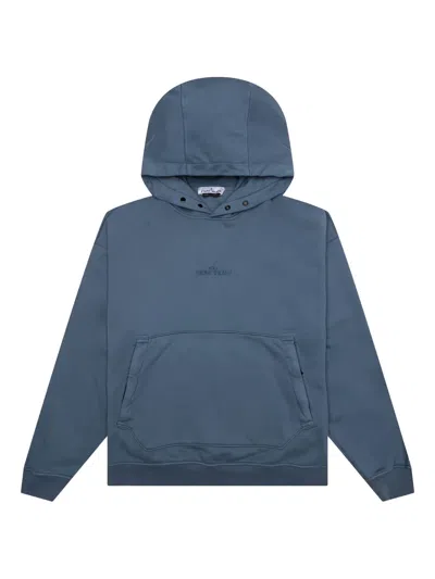 Stone Island Button-fastening Logo-embroidered Hoodie In Blue