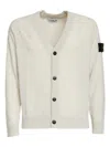 Stone Island Ivory Geelong Wool Cardigan With V-neck In Pattern