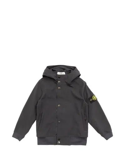 Stone Island Kids' Button Hooded Jacket In Black