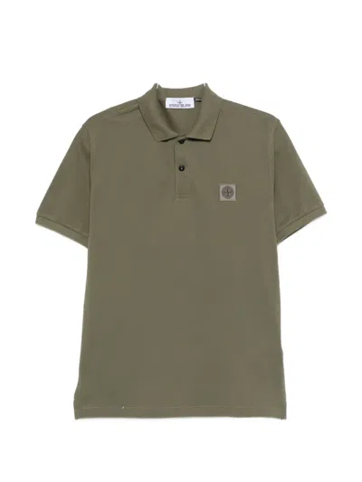Stone Island Button Logo-patch Polo Shirt In Green