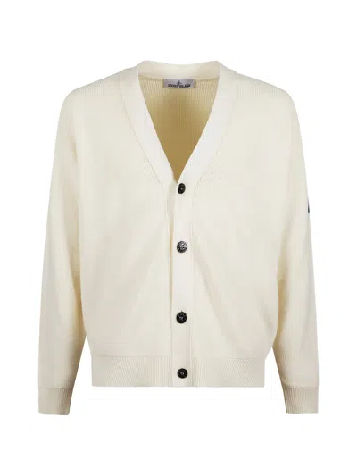 Stone Island Buttoned Cardigan With Logo In White