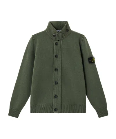 Stone Island Button-up Jumper With Felt Trims In Green
