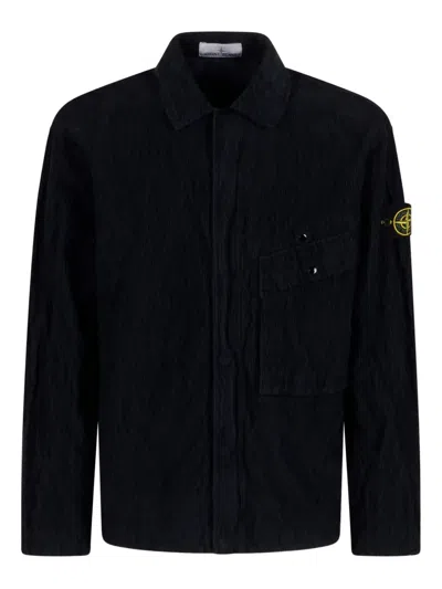 Stone Island Button Up Shirt In Blue
